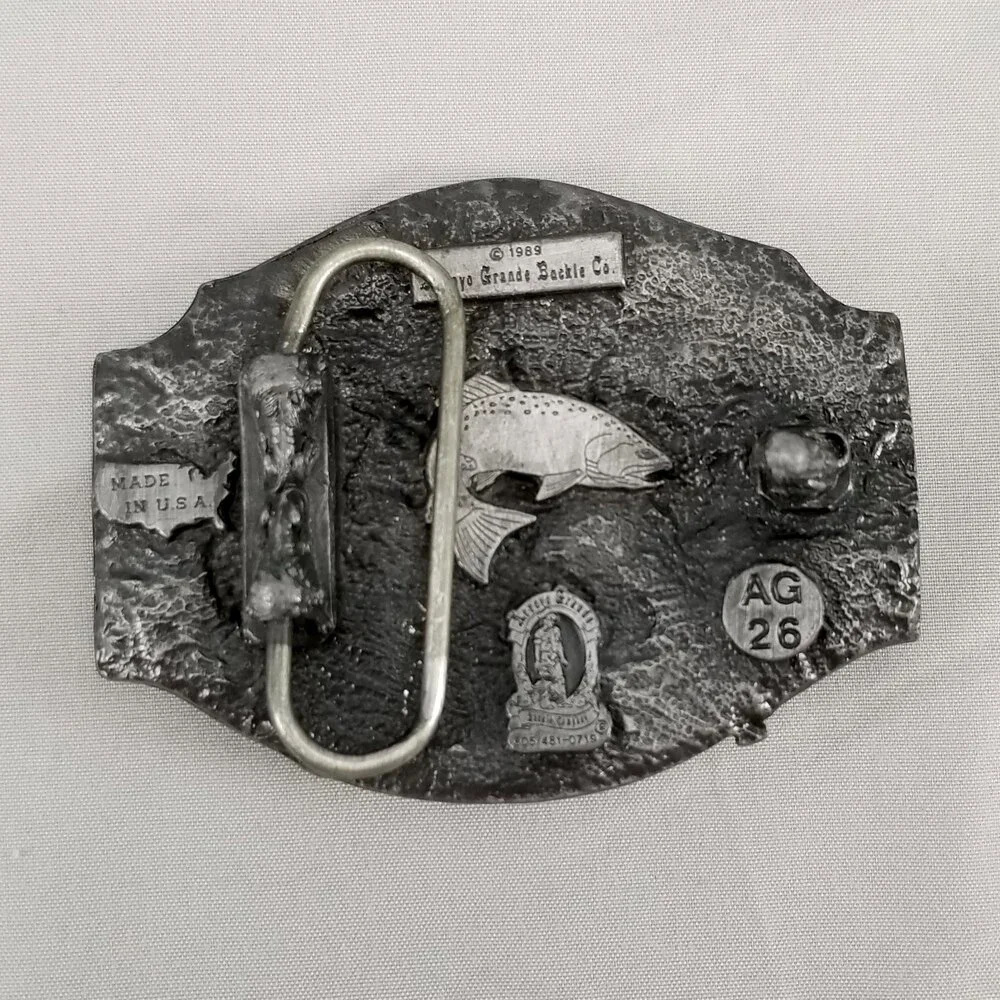 Vintage I'd Rather Be‎ Fishing Belt Buckle Rio Grande Buckle Co. 1989 Pewter